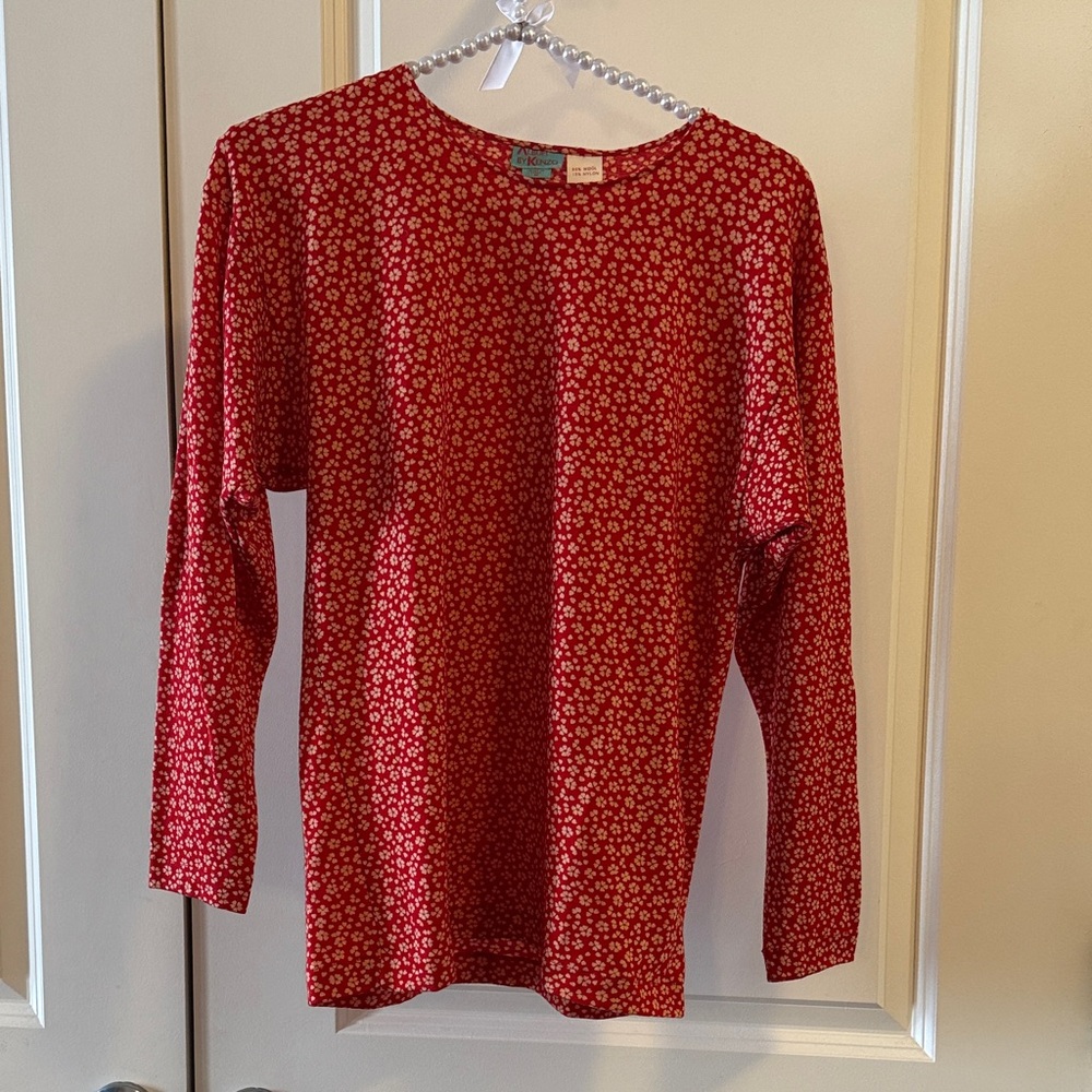 Vintage Album by Kenzo Wool Blend Red Floral Long Sleeve Sweater Top Size Medium